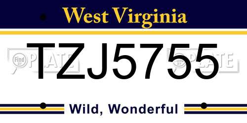 TZJ5755 West Virginia License Plate