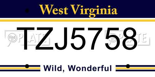 TZJ5758 West Virginia License Plate