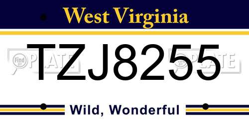 TZJ8255 West Virginia License Plate
