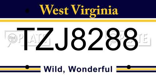 TZJ8288 West Virginia License Plate