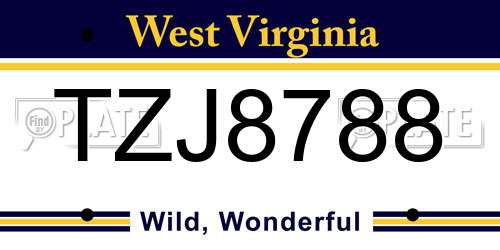 TZJ8788 West Virginia License Plate