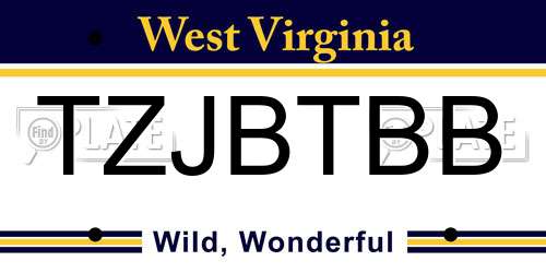 TZJBTBB West Virginia License Plate
