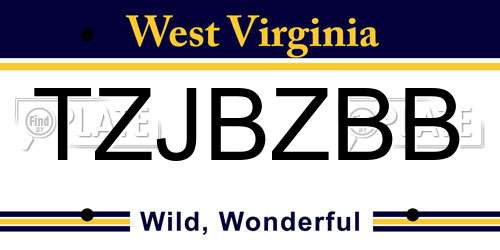 TZJBZBB West Virginia License Plate