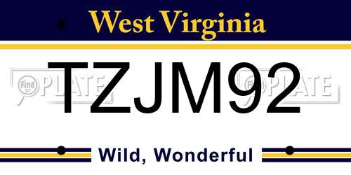 TZJM92 West Virginia License Plate