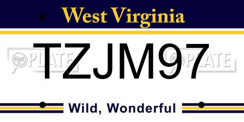 TZJM97 West Virginia License Plate