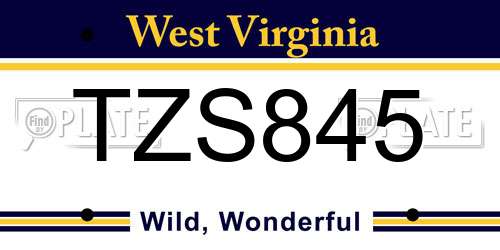 TZS845 West Virginia License Plate