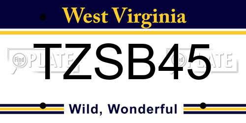 TZSB45 West Virginia License Plate