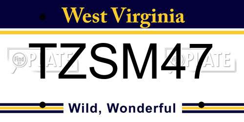 TZSM47 West Virginia License Plate