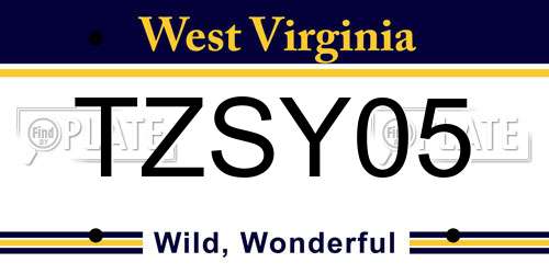 TZSY05 West Virginia License Plate