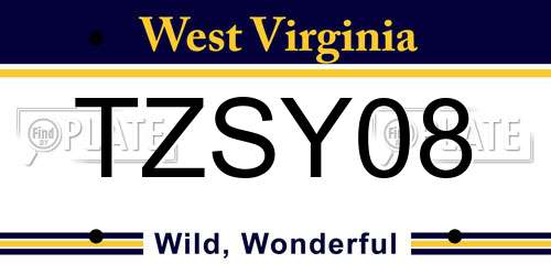 TZSY08 West Virginia License Plate