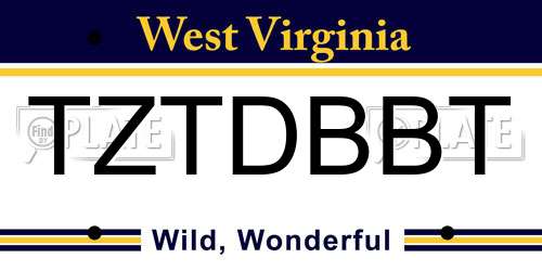 TZTDBBT West Virginia License Plate
