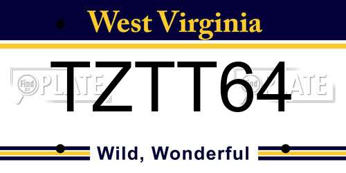 TZTT64 West Virginia License Plate