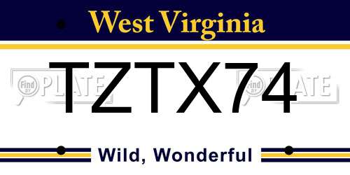 TZTX74 West Virginia License Plate