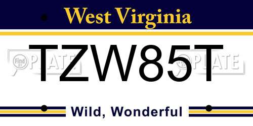 TZW85T West Virginia License Plate