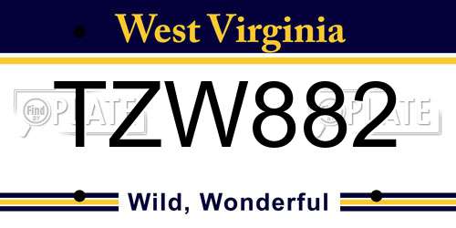 TZW882 West Virginia License Plate