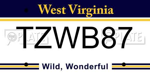 TZWB87 West Virginia License Plate
