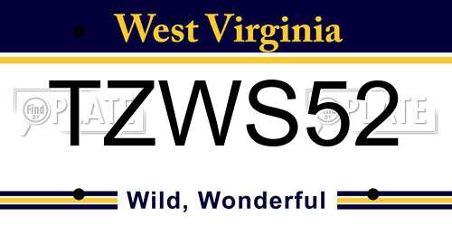 TZWS52 West Virginia License Plate