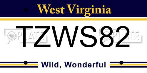 TZWS82 West Virginia License Plate