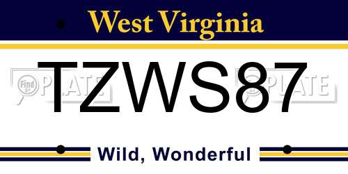 TZWS87 West Virginia License Plate