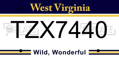 TZX7440 West Virginia License Plate