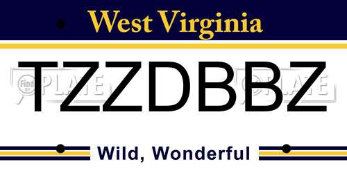 TZZDBBZ West Virginia License Plate