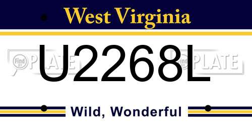 U2268L West Virginia License Plate