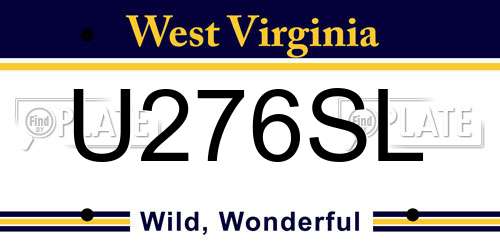 U276SL West Virginia License Plate