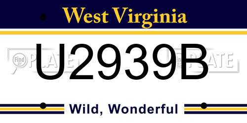 U2939B West Virginia License Plate
