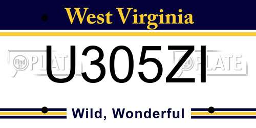 U305ZI West Virginia License Plate