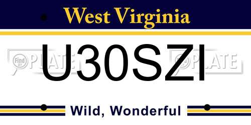 U30SZI West Virginia License Plate