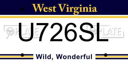 U726SL West Virginia License Plate