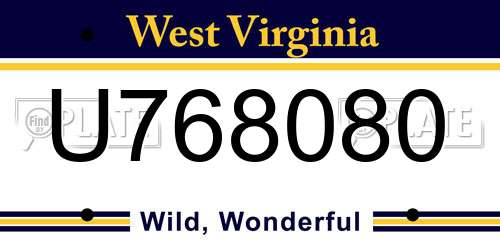 U768080 West Virginia License Plate