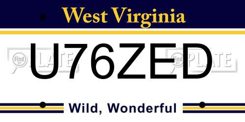 U76ZED West Virginia License Plate