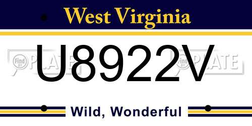 U8922V West Virginia License Plate