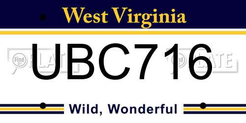 UBC716 West Virginia License Plate