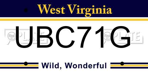 UBC71G West Virginia License Plate