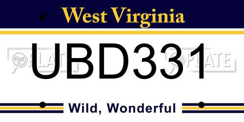 UBD331 West Virginia License Plate