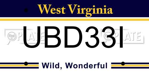 UBD33I West Virginia License Plate