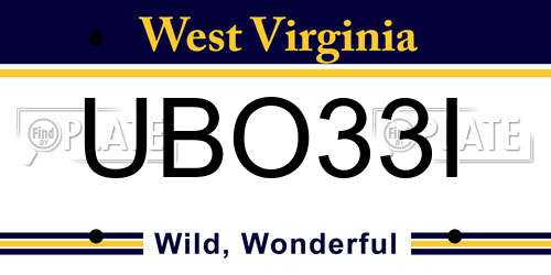 UBO33I West Virginia License Plate