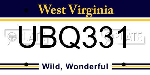 UBQ331 West Virginia License Plate
