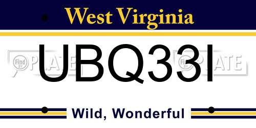 UBQ33I West Virginia License Plate