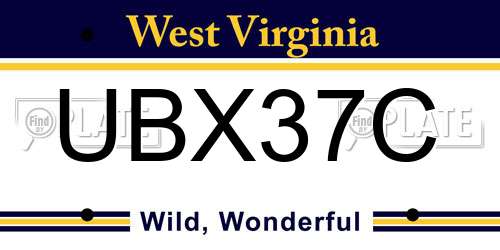 UBX37C West Virginia License Plate