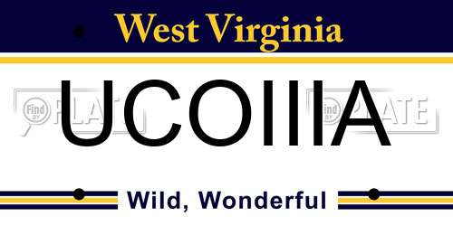 UCOIIIA West Virginia License Plate