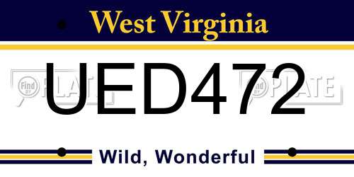 UED472 West Virginia License Plate