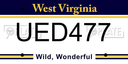 UED477 West Virginia License Plate