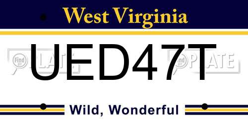 UED47T West Virginia License Plate