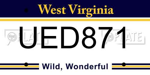 UED871 West Virginia License Plate