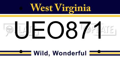 UEO871 West Virginia License Plate