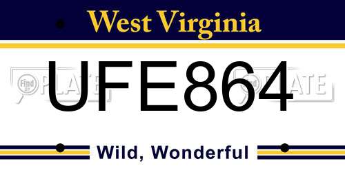 UFE864 West Virginia License Plate