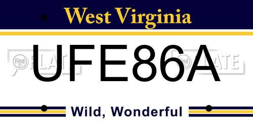 UFE86A West Virginia License Plate